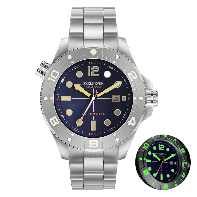 

FeelNever Vintage 47MM Professional Diving Explore Sport Men Automatic Mechanical Watches 50Bar Sapphire Crystal Date AR Coating