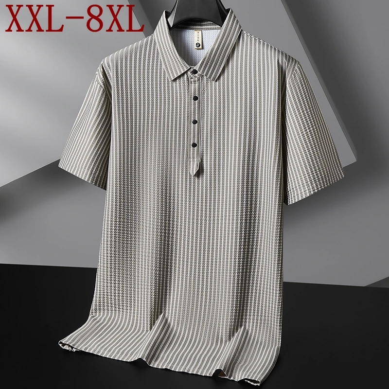 

Мужская футболка-поло с коротким рукавом, 8XL, 7XL, 6XL, новая коллекция 2026 года, летняя, элитная, роскошная, в полоску, повседневная, свободного кроя