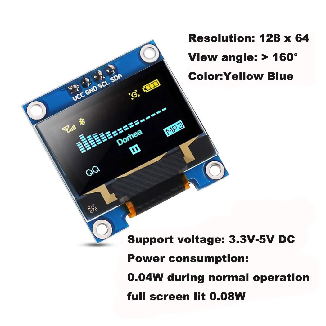 0.96 ''OLED وحدة عرض 12864 128x64 بكسل LCD أصفر أزرق SSD1306 لوحة للقيادة I2C المسلسل 0.96 بوصة IIC رقاقة عرض المجلس