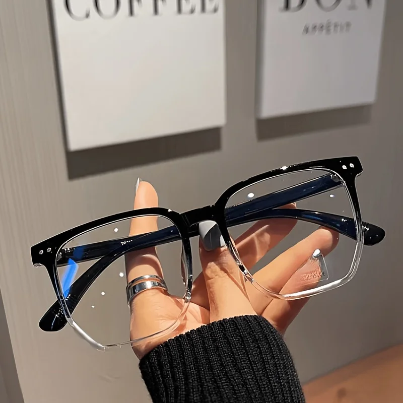 Unisex Lightweight Square Full-Rim PC Glasses for PC, TV and Mobile Use. Steampunk Clear Lenses with Plastic Hinges
