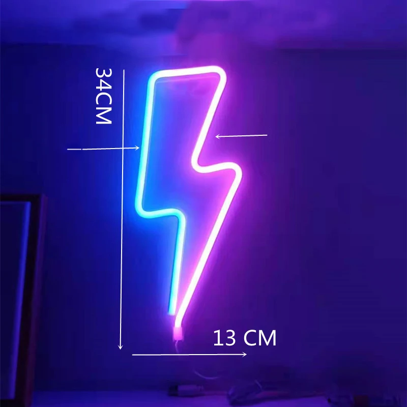 LED Neon Night Lights Heart Lightning Planet Shaped Sign Hanging Neon Lamp USB Decorative Wall Lights for Wedding Birthday Party