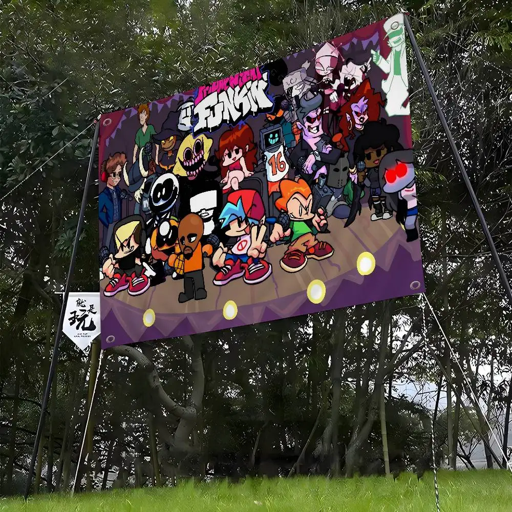 FNF Bad Time Trio Friday Night Funkin DIY Flag For Family Group Photo Living Room Home Dorm Decor Wall Art Decor Banner