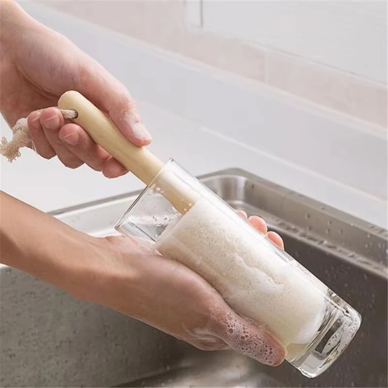 Cepillo de limpieza de lufa Natural, esponja de ducha corporal para baño, taza de cocina, limpieza de platos, almohadilla exfoliante con mango