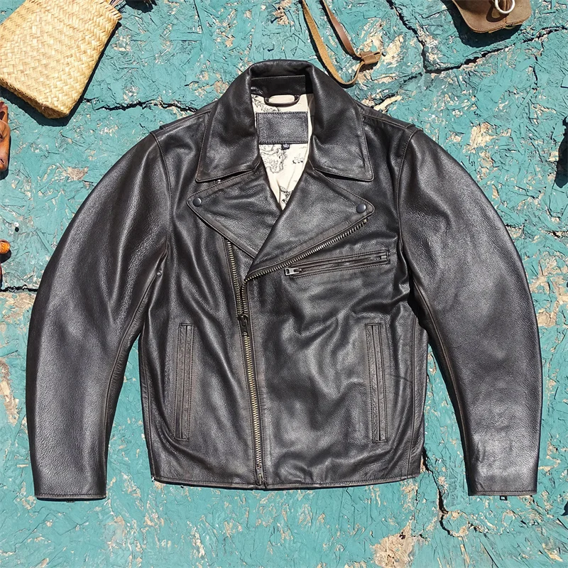 

Vintage Distressed Leather Jacket Men's Long Sleeve Windproof Curphey Brand Regular Length Zipper Closure Sheepskin And Leather
