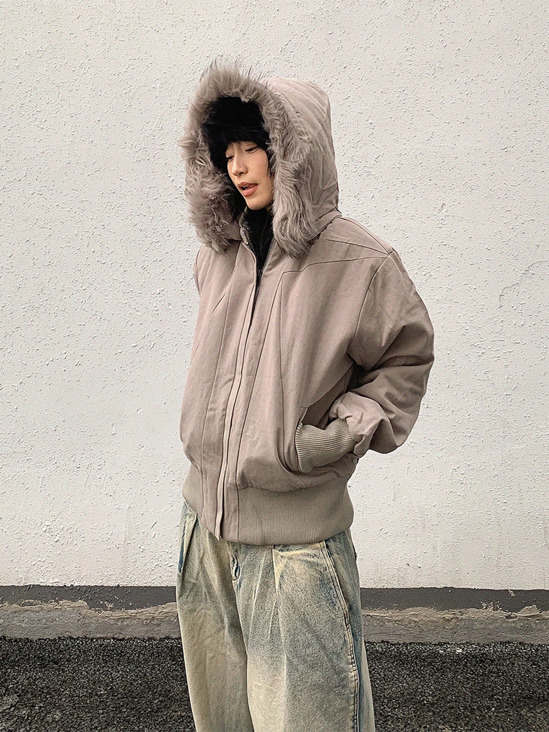 

USKM American Retro Thiened Cotton Jaet with Fur Collar Men's Women's Winter Warm Coat Jaet Hooded Casual Outerwear