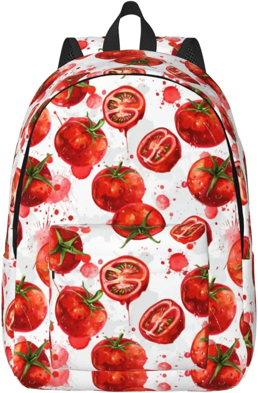 

Tomato Print Lightweight Canvas Backpack, Backpack For Women Men Couples, Travel Laptop Bag
