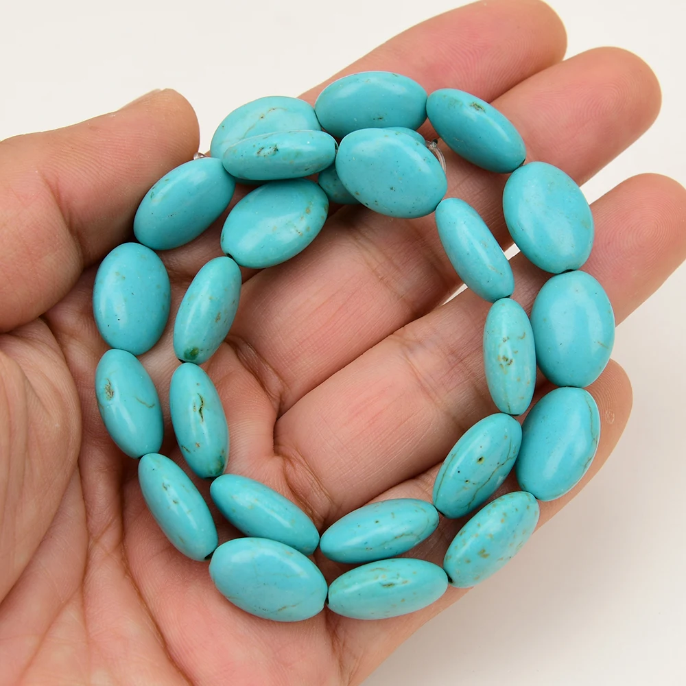 

APDGG 5 Strands 12x16mm Blue Turquoise Smooth Oval Stone Loose Beads 15" Strands For Necklace Bracelet Jewelry Making DIY