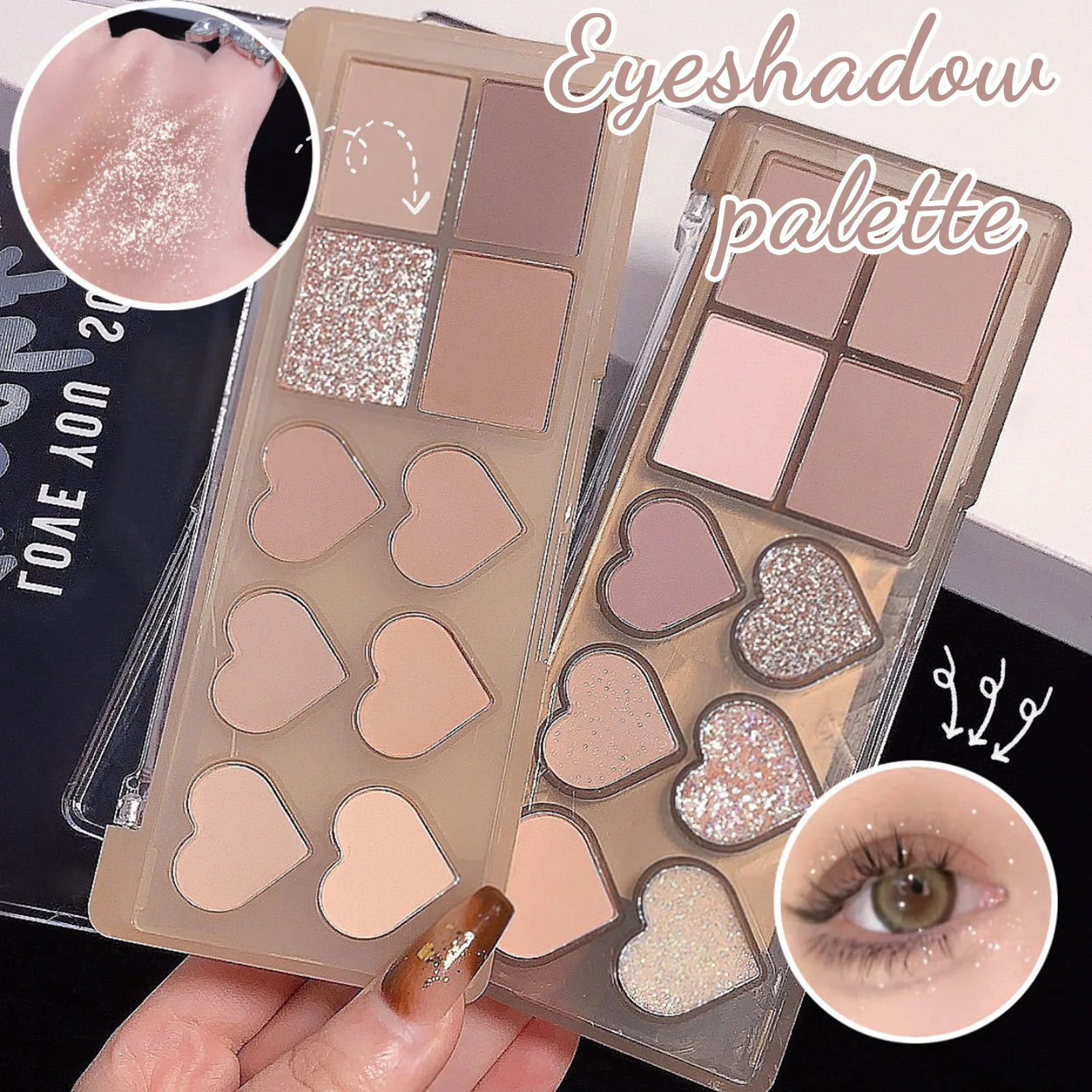 ナチュラルアイシャドウパレットパウダーフローティングハート型ファインフラッシュメイクアップパレット防水防汗化粧品目