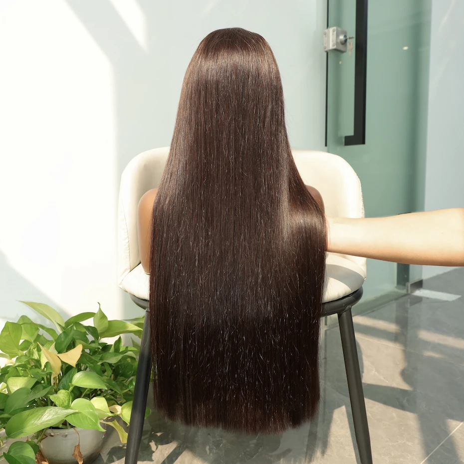 250% Chocolate Brown Straight 5x5 2x6 Glueless Wigs Transparent 13x4 Lace Frontal Wig 2# Colored Raw Vietnamese Human Hair Wigs