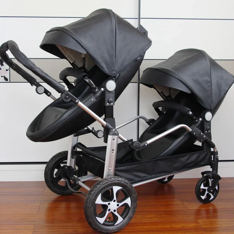 New Eggshell Twin Stroller Two-way Twin Stroller 2-in-1 Twin Children's Stroller Double Sleeping Basket with Adjustable Angle