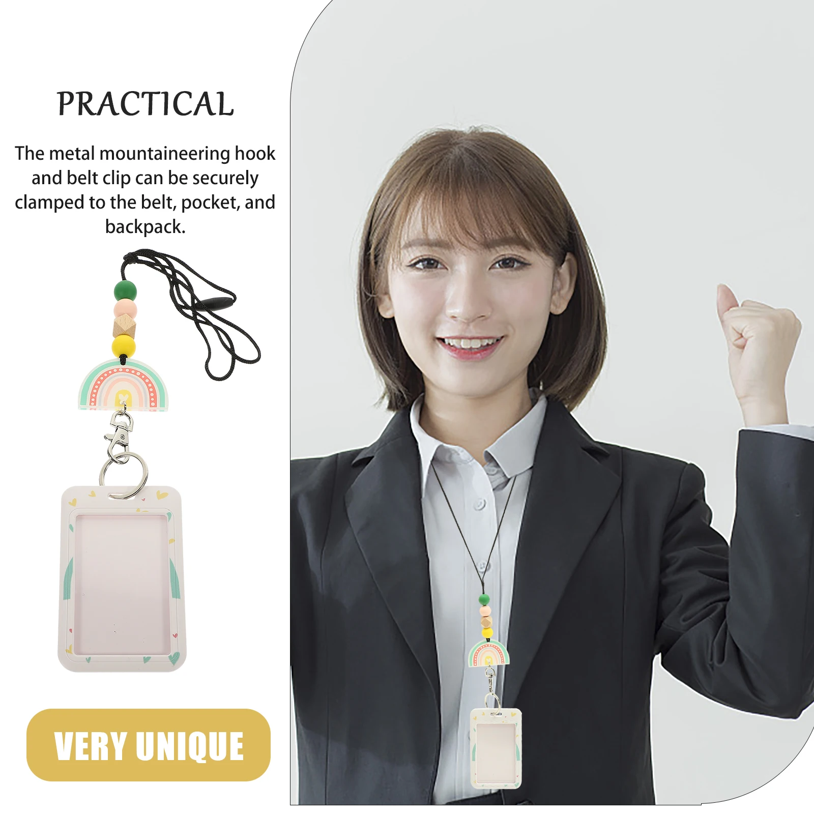 

1 set Bohemian Teacher Badge Reel Split Push Slide Id Card Holder Rainbow Portable Zinc Alloy Silicone Material