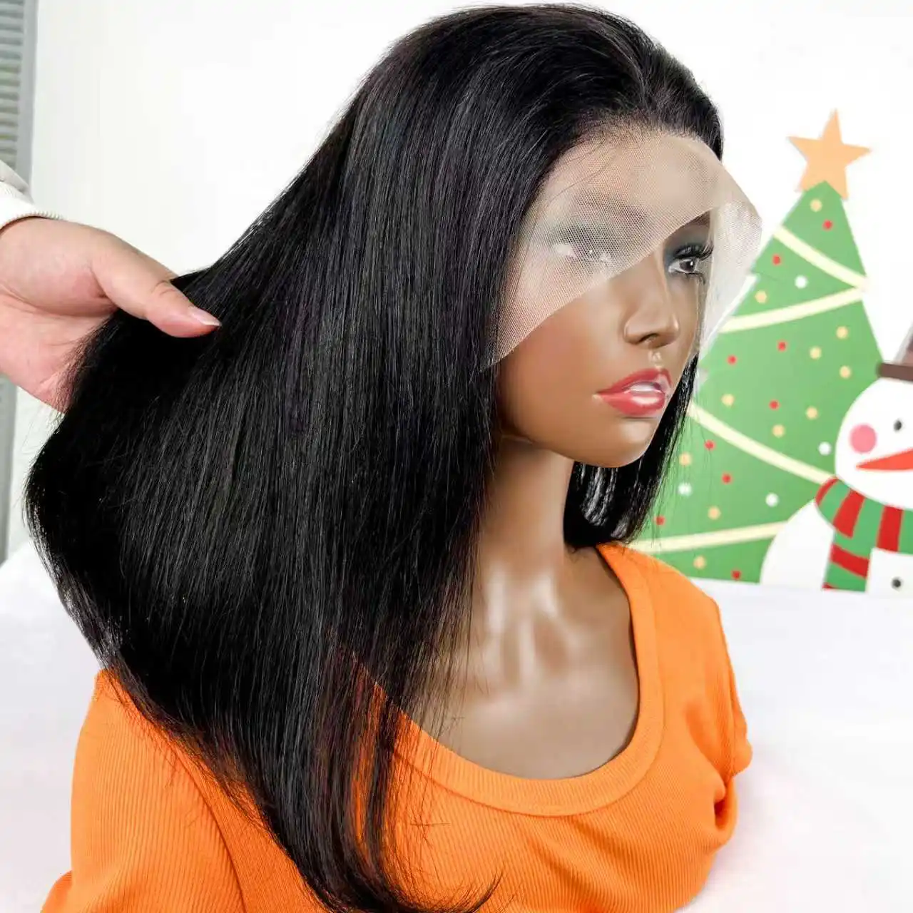 

Natural Black Human Hair Short Bob wigs 200% Density 13x4 Transparent Straight Vietnamese Human Hair Lace Front Wigs 8-16inch