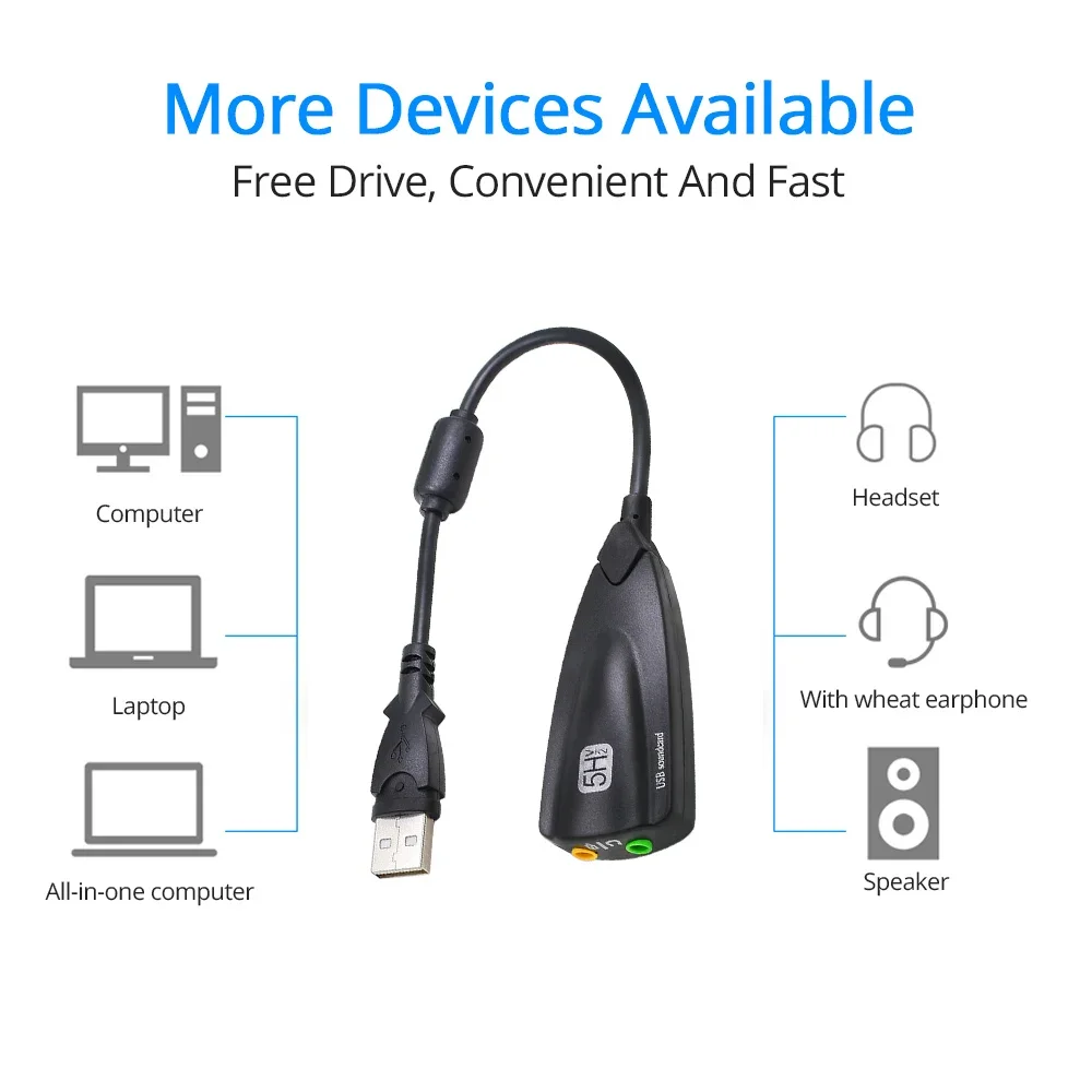 5HV2 ستيريو 7.1 قناة مع كابل بطاقة الصوت USB كارت الصوت ألعاب الكمبيوتر مخصصة بطاقة الصوت الخارجية الراقية