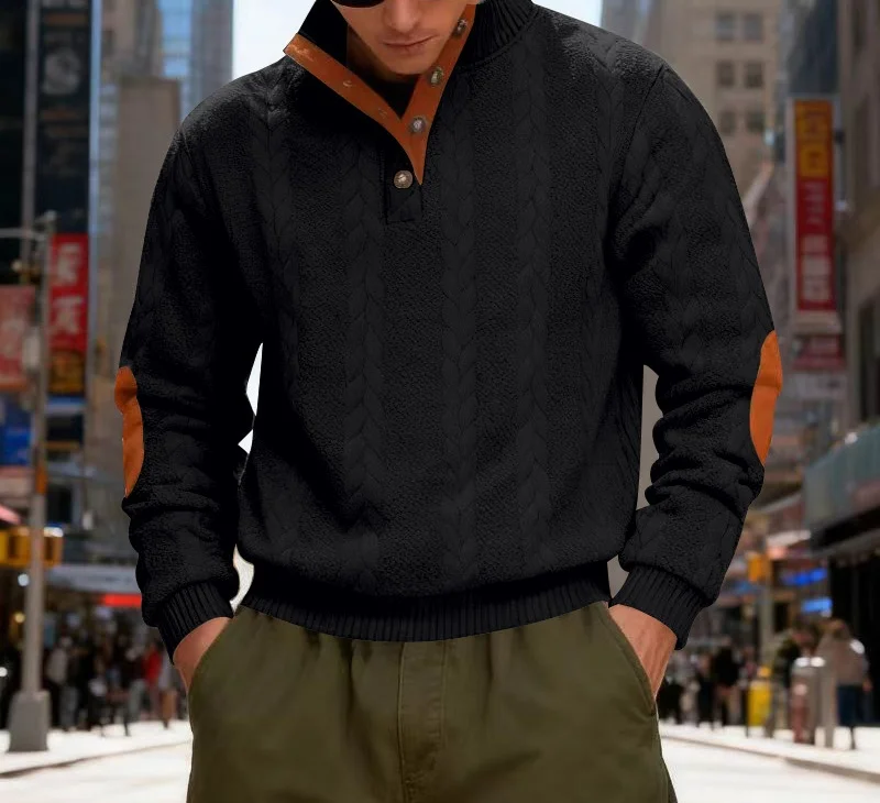 2026 Men's Heavyweight Texture Hoodie Trendy Stand Collar Henry Long Sleeve Sweatshirt Autumn Winter Fashion Casual Streetwear