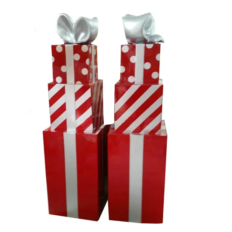 180cm Christmas Front Door Stack Gift Box Fiberglass Stack Christmas Gift Box