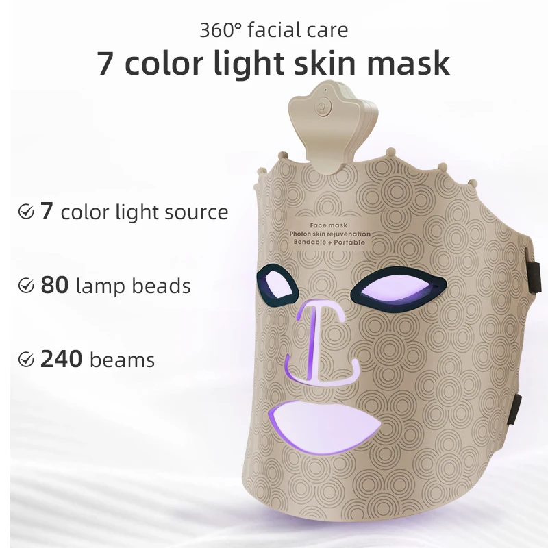 7 Color Red Light Therapy Mask Silicone LED Face Mask Skin Care at Home with Eye Protection Cushion For Anti Aging Wrinkles