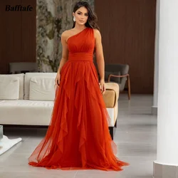 Bafftafe Orange Prom Dresses Ruffle Tulle One Shoulder Customized Women Bridesmaid Dress Special Evening Formal Party Gowns