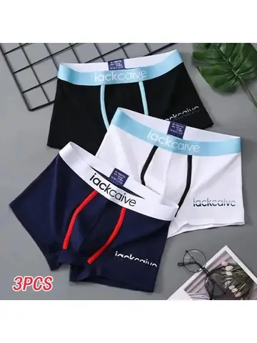 3Pcs Male Panties Cotton Men's Underwear Boxers Breathable Man Boxer Printed Underpants Comfortable Shorts Men Underwear M-3XL