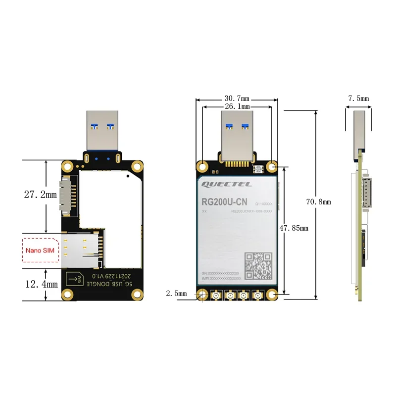 Modem USB Quectel avec emplacement Sim, clé USB, RG200U, 5G