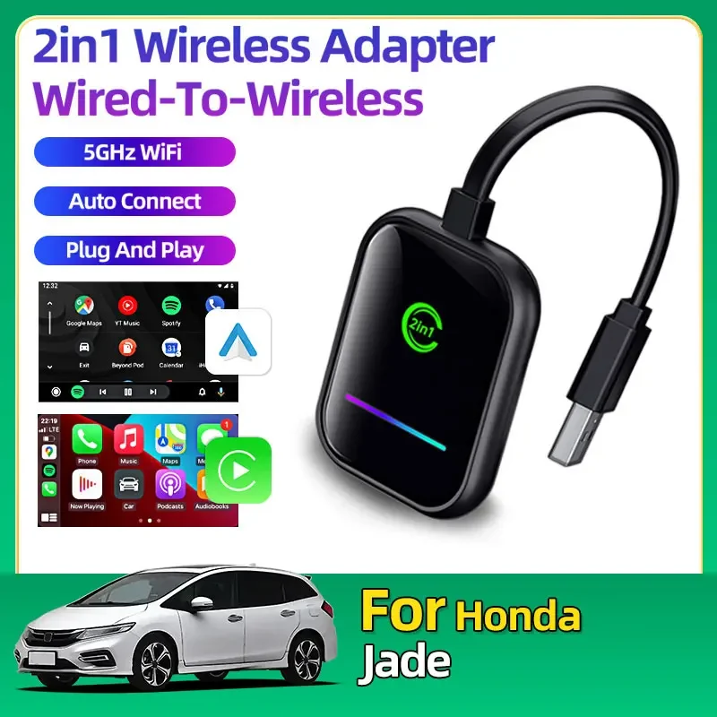 Для Honda Jade CarPlay Android Auto адаптер новый обновленный проводный к беспроводному устройству для OEM автомобильная стерео USB-разъем BT 5 ГГц Wi-Fi автоматическое подключение