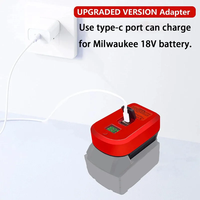 Li-ion Battery Charger Adapter for Milwaukee 18V Lithium Battery,Portable Power Source USB Charger with Type-C Port LCD Display