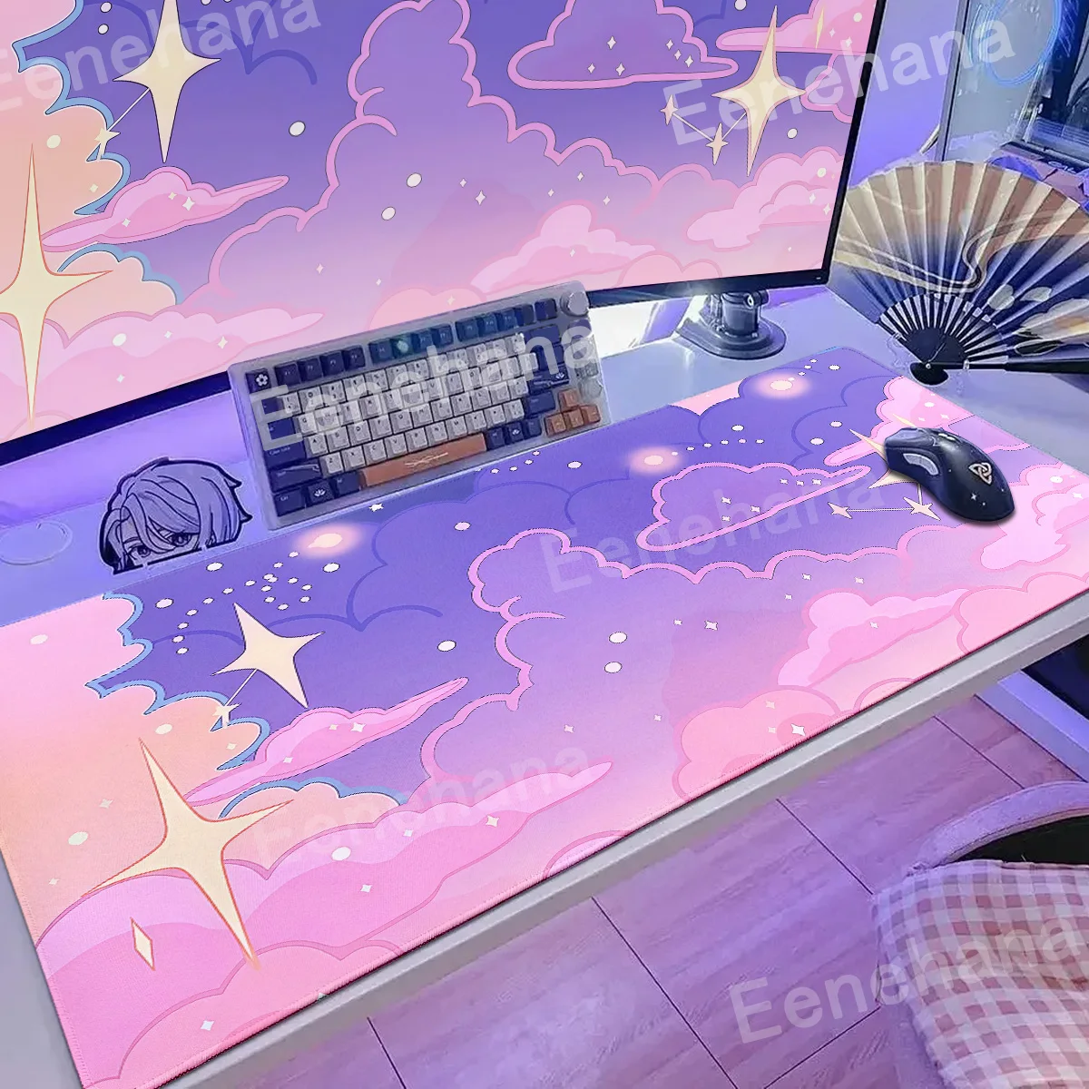 Xxl Art Clouds & Stars Pink Mouse Pad Computer Laptop Anime Keyboard MouseMat Large Desktop Expansion Pad Cute Gamer Accessories