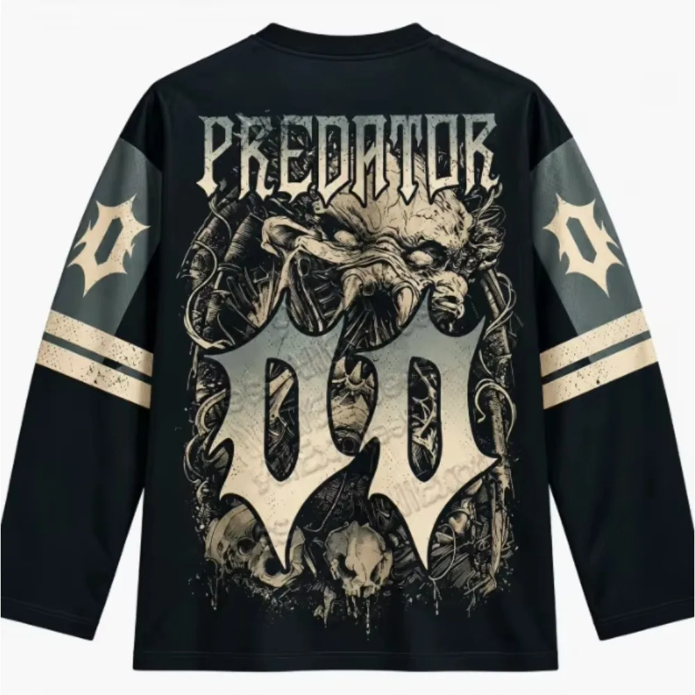 2026 New Predator Warrior Pattern Printed T-Shirt - Round Neck Long Sleeve Windproof Loose Fit Men's and Women's T-Shirt Top