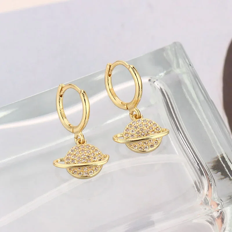 Fashion Cute Paved Zircon Moon Dangle Drop Ear Rings Shiny Cz Small Hoop Earrings for Women Jewelry Pendientes Gifts