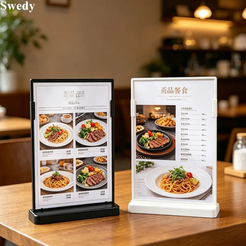 4 Pieces A5 148x210mm T / L Shape Plastic Table Menu Stand Price Label Card Display Rack Restaurant Food Menu Sign Holder Stand