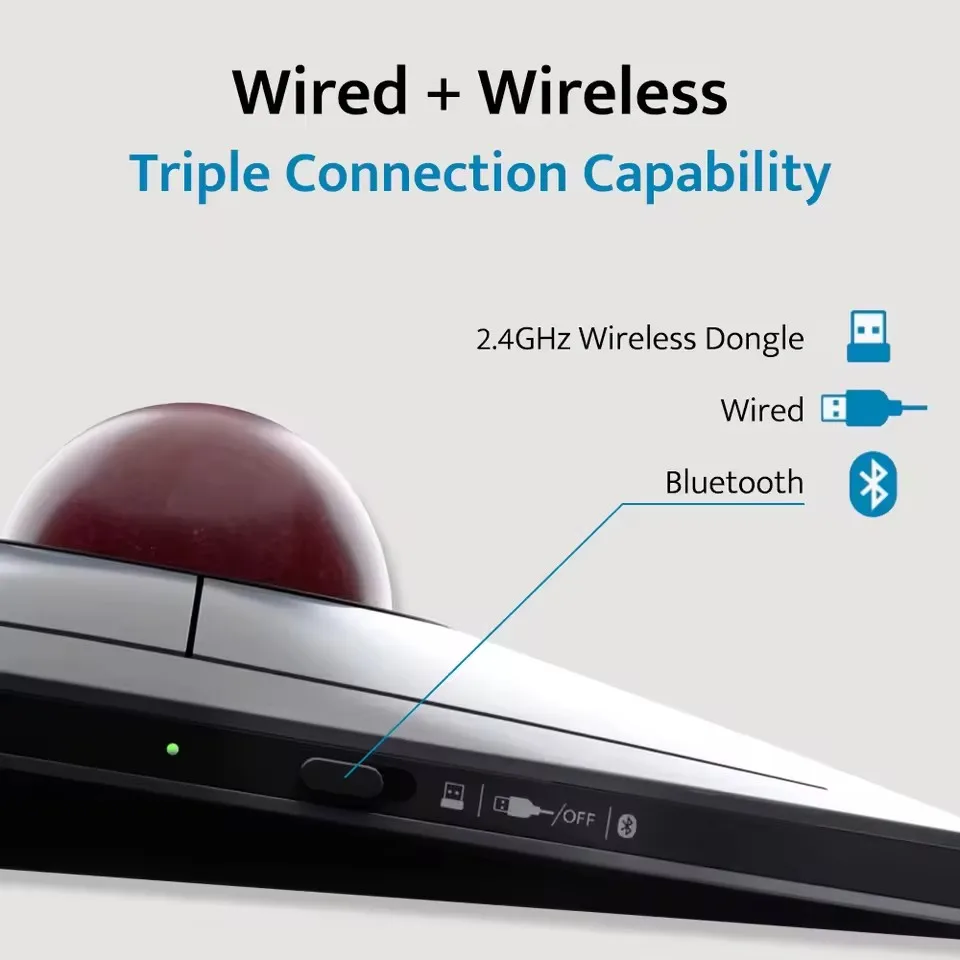 ماوس كرة التتبع اللاسلكي/السلكي من Kensington SlimBlade Pro مريح لليد اليسرى لـ CAD/الألعاب لنفق الرسغ K72080/K72081