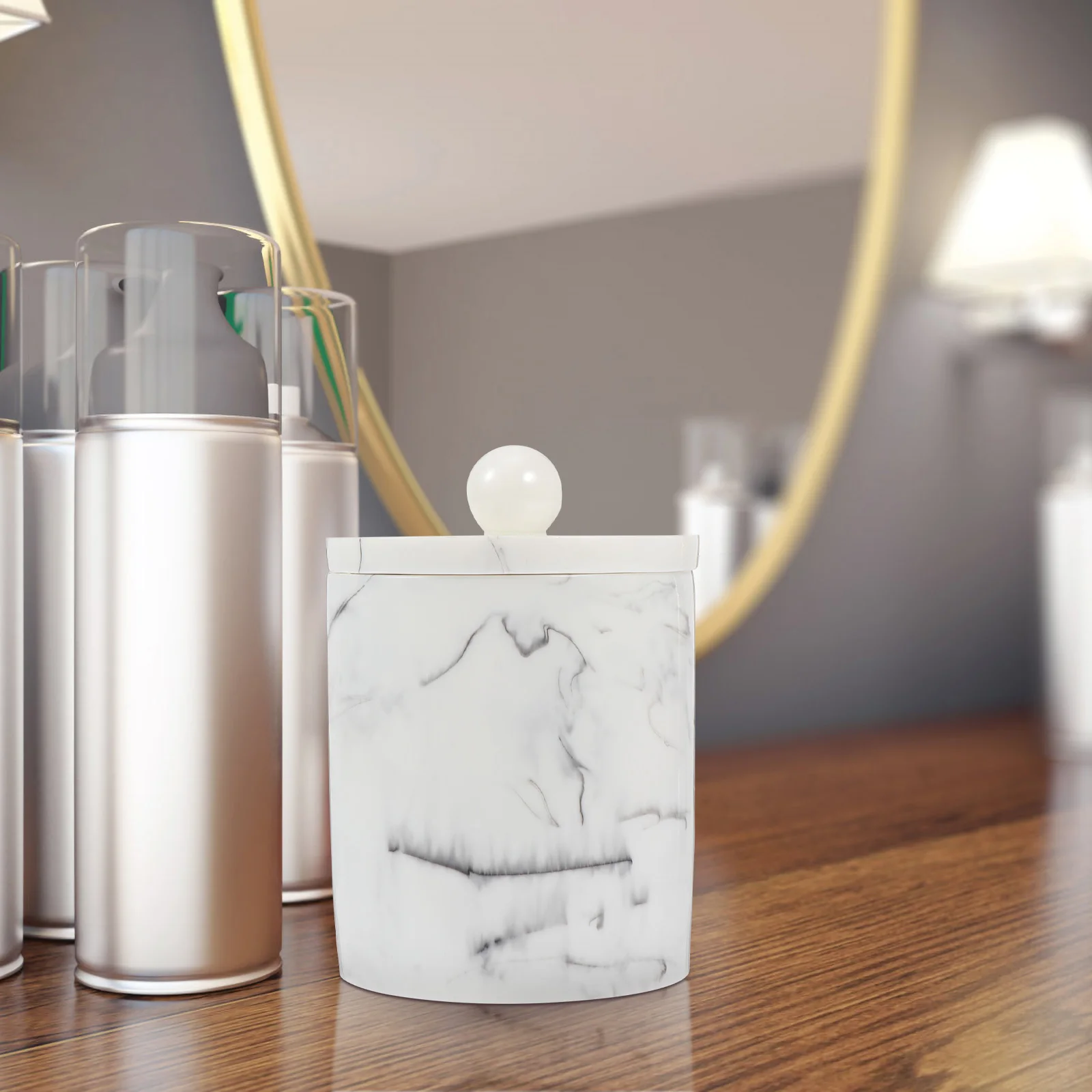 1Pcs Marble Vein Toothpick Storage Box Cotton Swab Holder for Makeup Pads Organizing Desktop Bathroom Resin Container with Lid