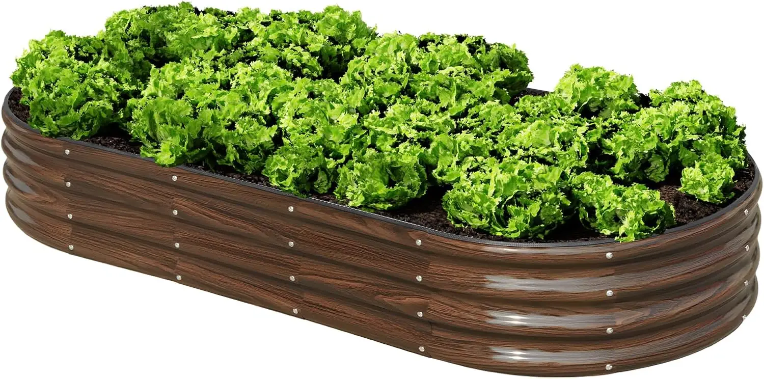 

6x3x1ft Raised Garden Bed Kit, Outdoor Oval Metal Garden Planter, Ground Planter Box for Gardening Vegetables Flowers, Brown
