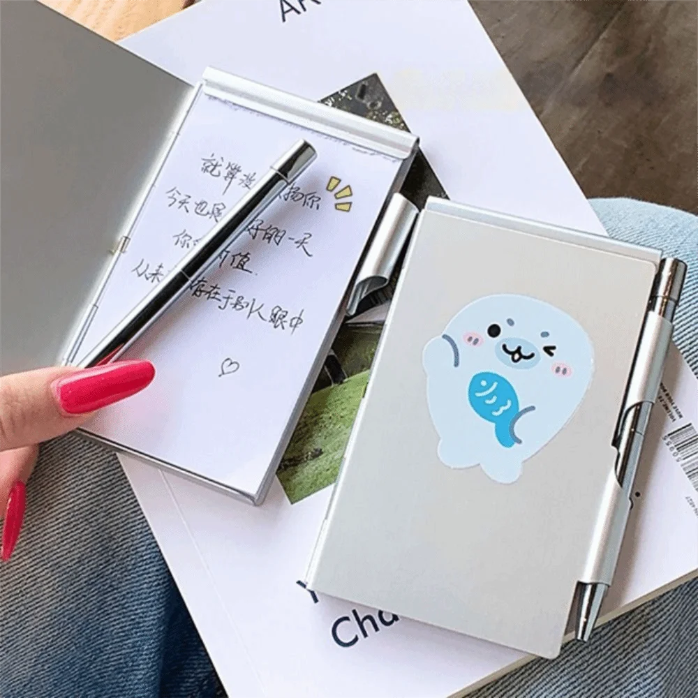 Refillable Paper Pocket Notebook Pen Holder Lightweight Design Travel Notepad Portable Size Aluminum Cover Portable Notebook