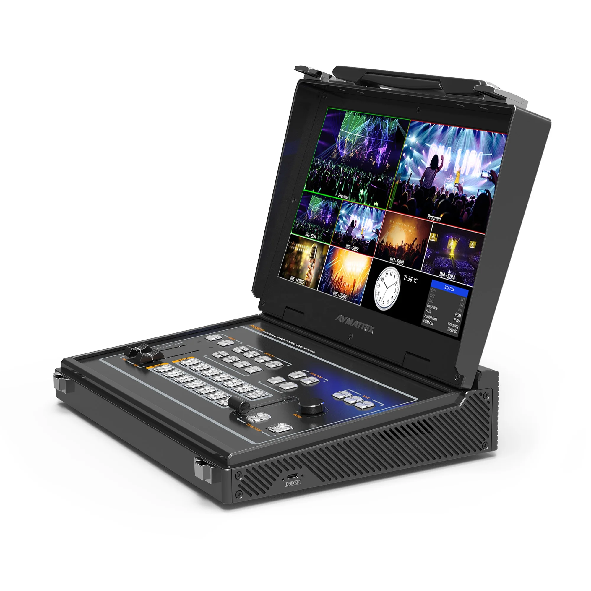 PVS0613U Black 13.3 Inch Portable 6CH SDI/HDMI Multi-format Streaming Video Switcher Monitor with USB Type-C Out