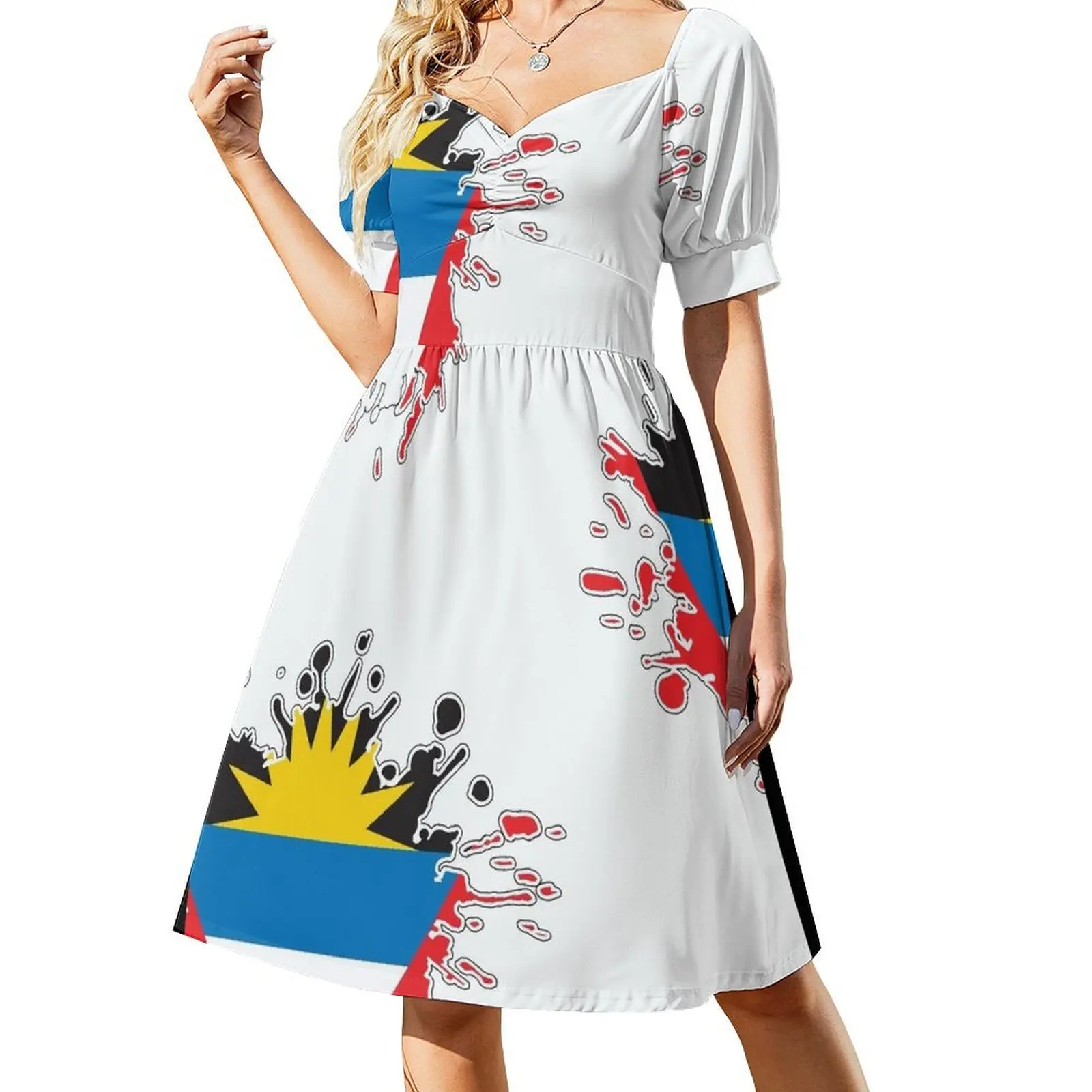 

Antigua and Barbuda National Flag Splash Short Sleeved Dress women evening dress Dress