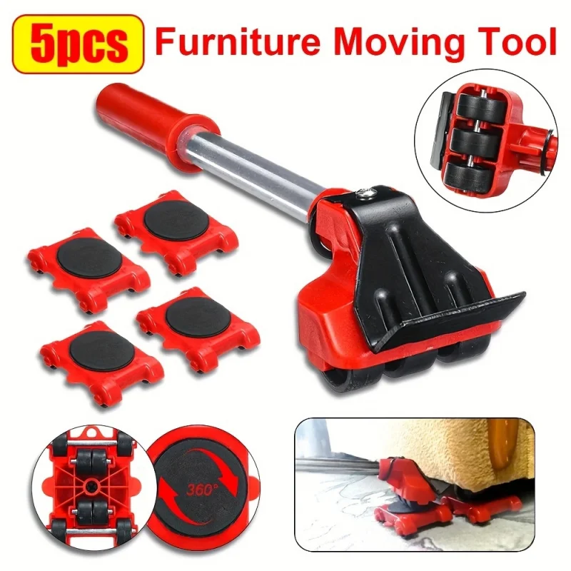 

5pc Heavy Furniture Lifter Moving Tool Set 360 Degree Rotatable Furniture Sliders Mover Roller Kit Max Load for Sofa Cabinet Bed