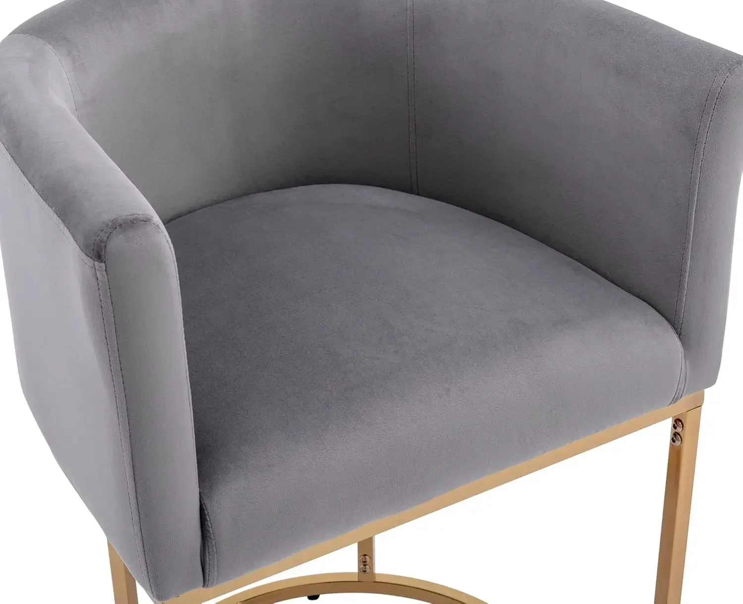 مقعد بارتفاع منضدة مخملية مع ظهر وأذرع منجدة ووسادة مقعد بإطار معدني ذهبي لجزيرة المطبخ #6