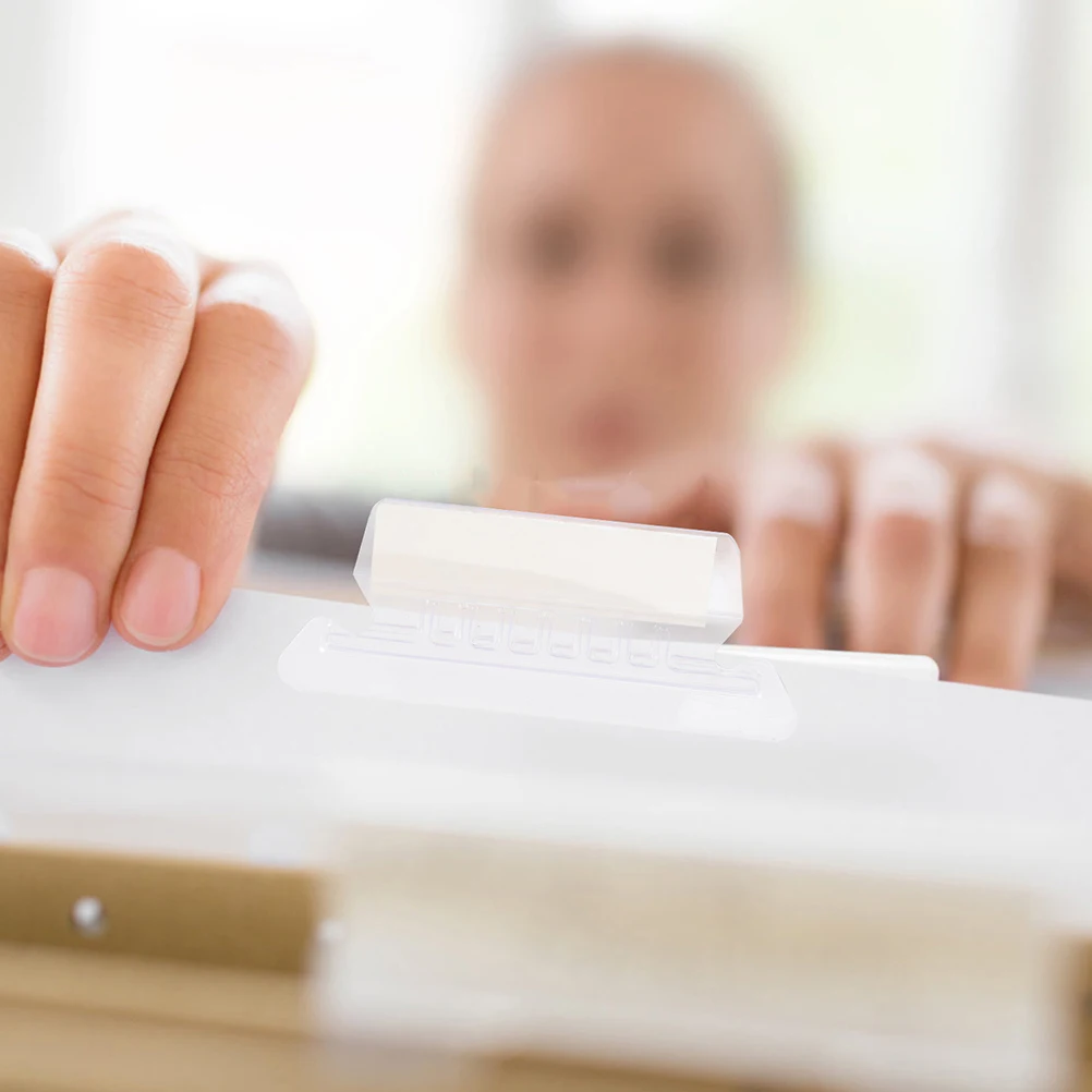 

100pcs Clear PVC Hanging Label Holder Expandable Tabs Inserts for File Folders Organizer Document Management