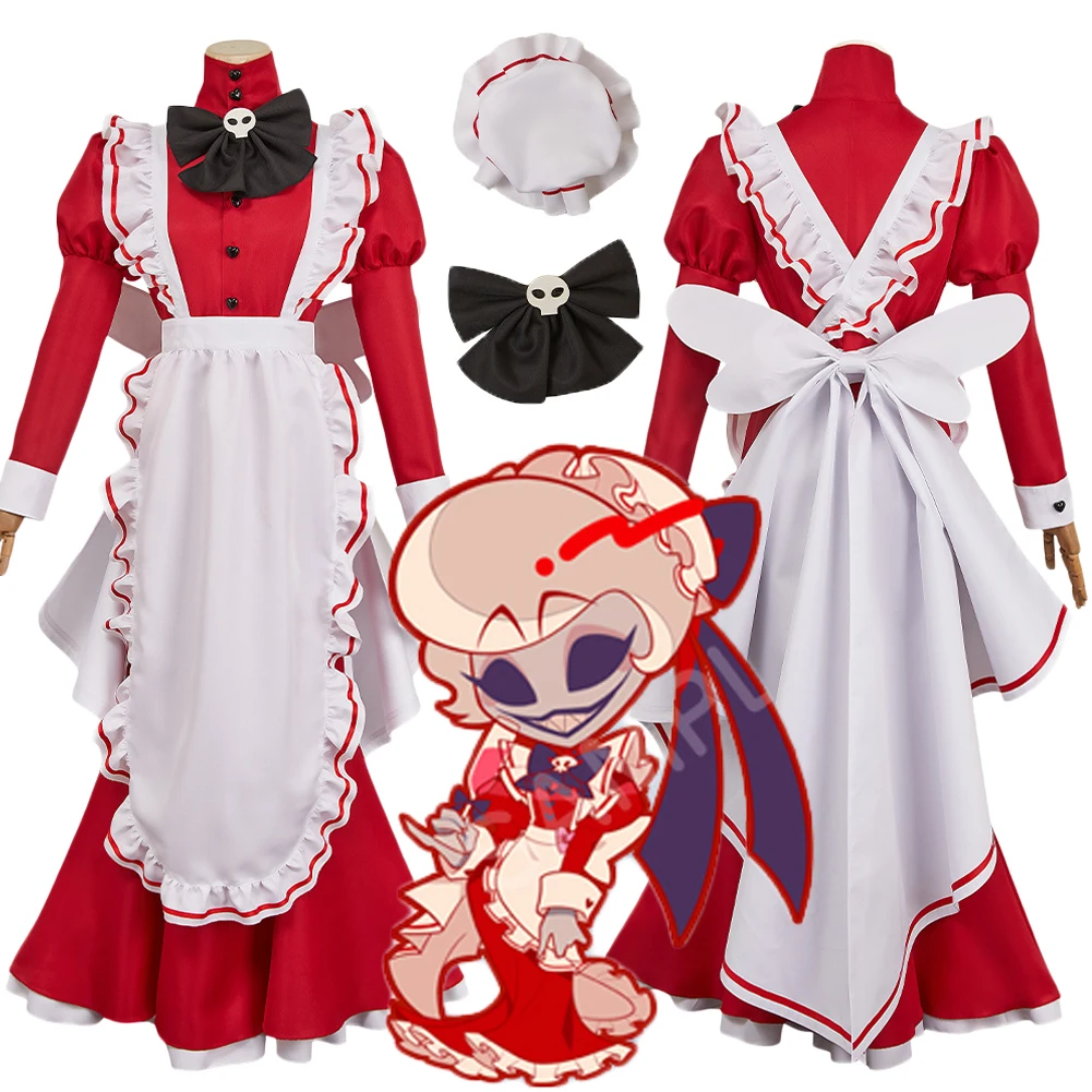 

Hazzbin Rosie Косплей Костюм Hotel Hell Inn Красный наряд горничной Комплект одежды Хэллоуин Ролевая игра Униформа Карнавальная вечеринка Взрослые женщины