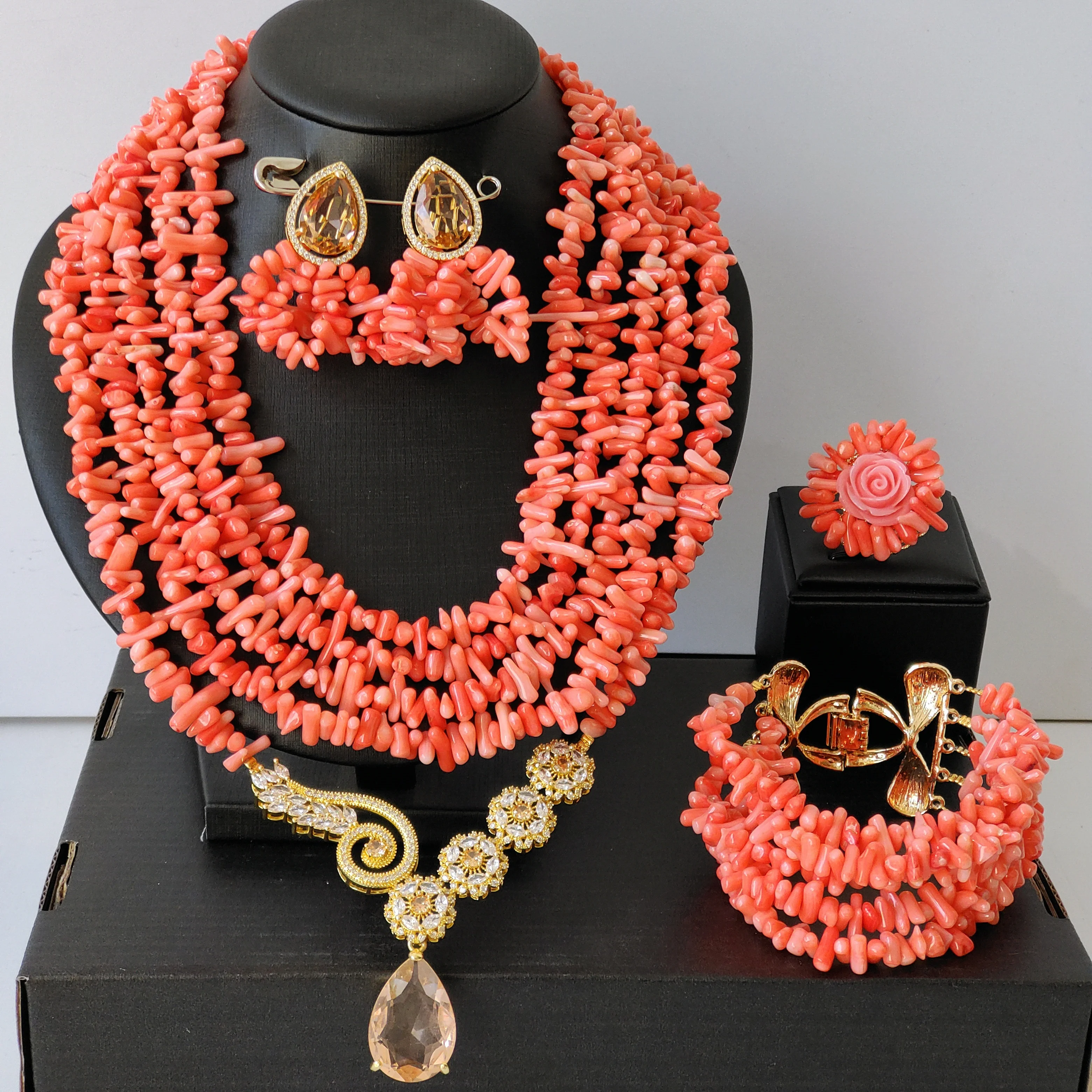 

Pink Original Nigerian Coral Beads African Beads Jewelry Sets