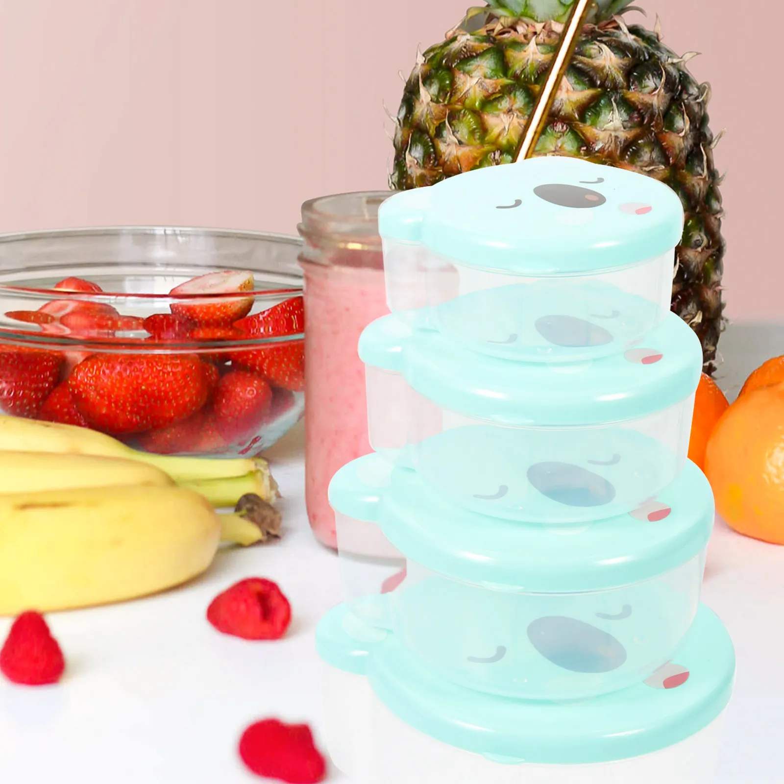 

4Pcs Kids Fruit Box Reusable Bento Box Portable Sealing Food Container for Children Fresh Fruit Storage Clear Lightweight