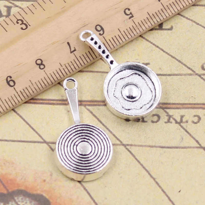 10pcs Charms Frying Pan Fried Eggs 31x16x4mm Tibetan Silver Color Jewelry Antique Pendants DIY Craft Handmade Making