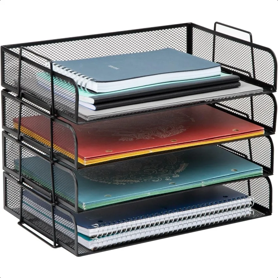 

Mind Reader Stackable Paper Tray Desktop Organizer File Storage Office Metal Mesh 13.25 L x 9.75 W x 11.25 H 4 Pcs. Black