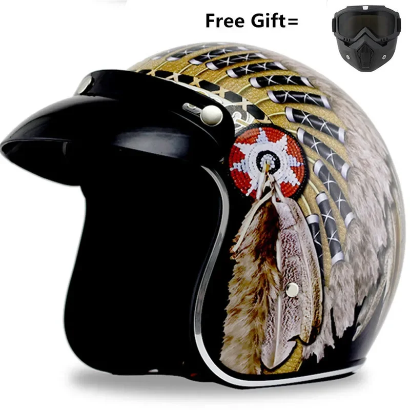 Personalized Pattern Moto Half Helmet Retro Electric Vehicle Helmet Men and Women Double D-Button Foreign Trade 3/4 Helmets