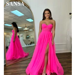 Sansa Prom Dress Fuchsia Strapless Vestidos De Noche Sexy Side Split Evening Dresses Light Pink A-line Party Dresses