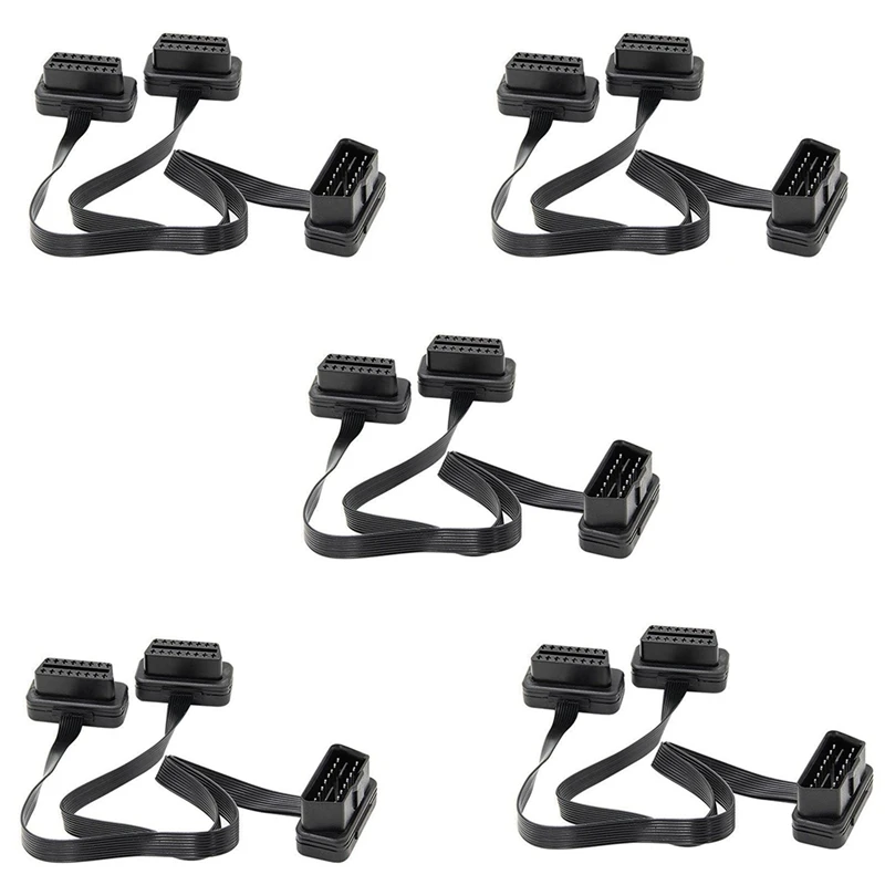 

5X OBDII Extension Dual Connector Y Splitter OBD OBD2 16PIN Male To Female Connection Flat+Thin For ELM327