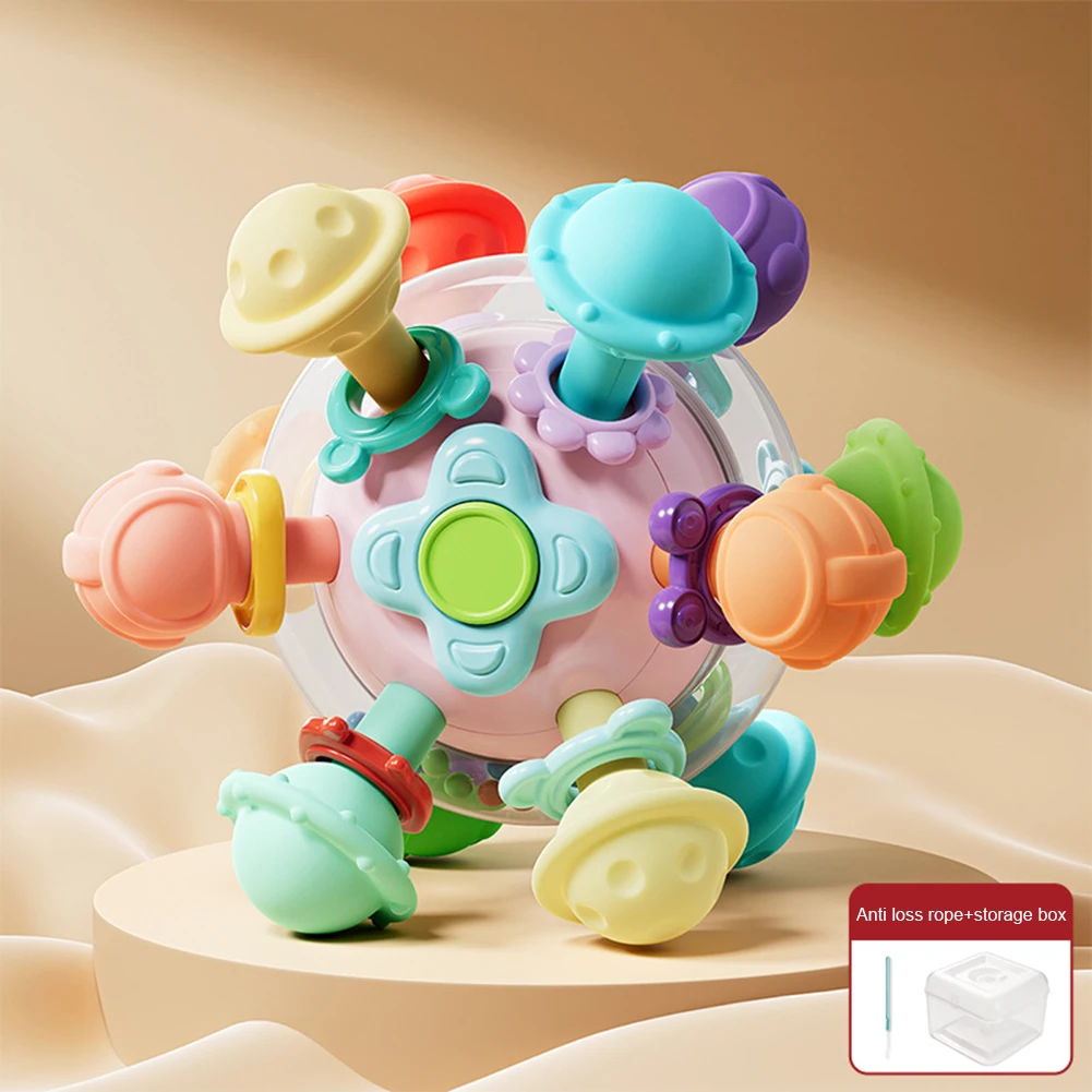 Colorful Soft Baby Teething Ball Reusable Rotatable Rattle Toy For Boys Girls Children Baby