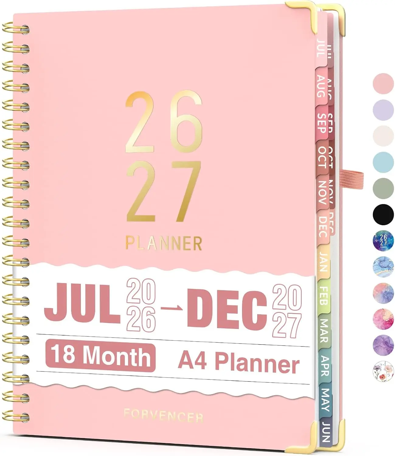 

Академический планировщик на 18 месяцев 2026-2027, еженедельный и ежемесячный календарь, формат А4, розовый, для студентов и преподавателей