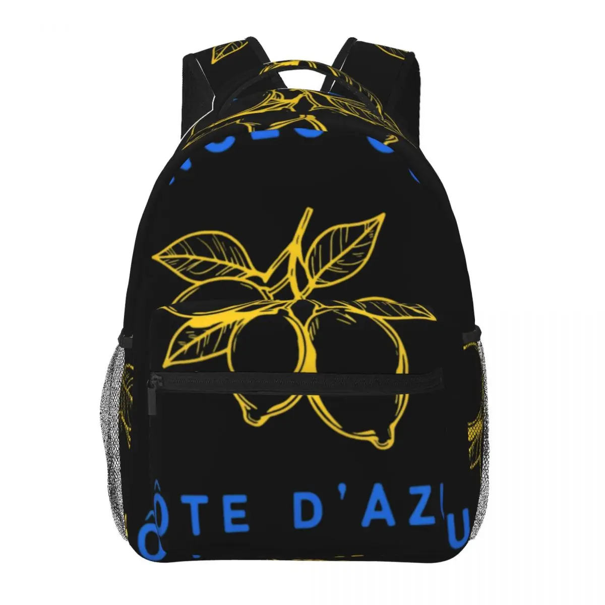 Monogram Style Student Backpack Center Lemon Cote Dazur French Riviera Badge Blue Yellow White Cool Bookbag for Girls Boys Fresh