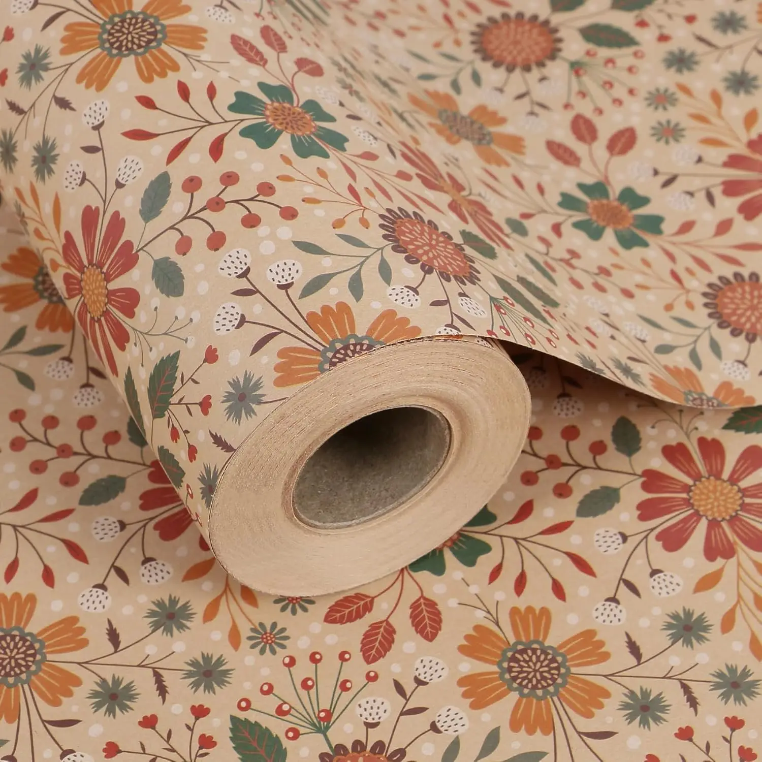

Floral Kraft Wrapping Paper Jumbo Roll, Vintage Flower Gift Wrap for Wedding Birthday Bridal Shower, 17 inch x 60 ft